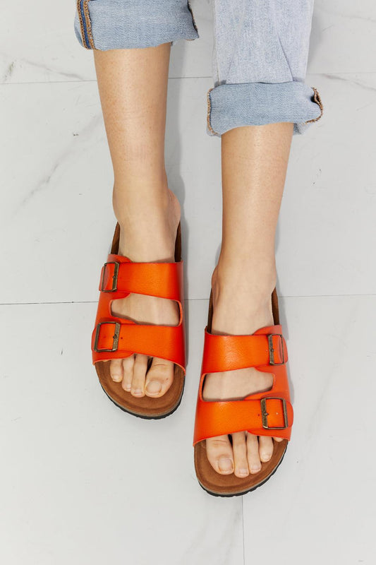 MMShoes Feeling Alive Double Banded Slide Sandals in Orange BLUE ZONE PLANET