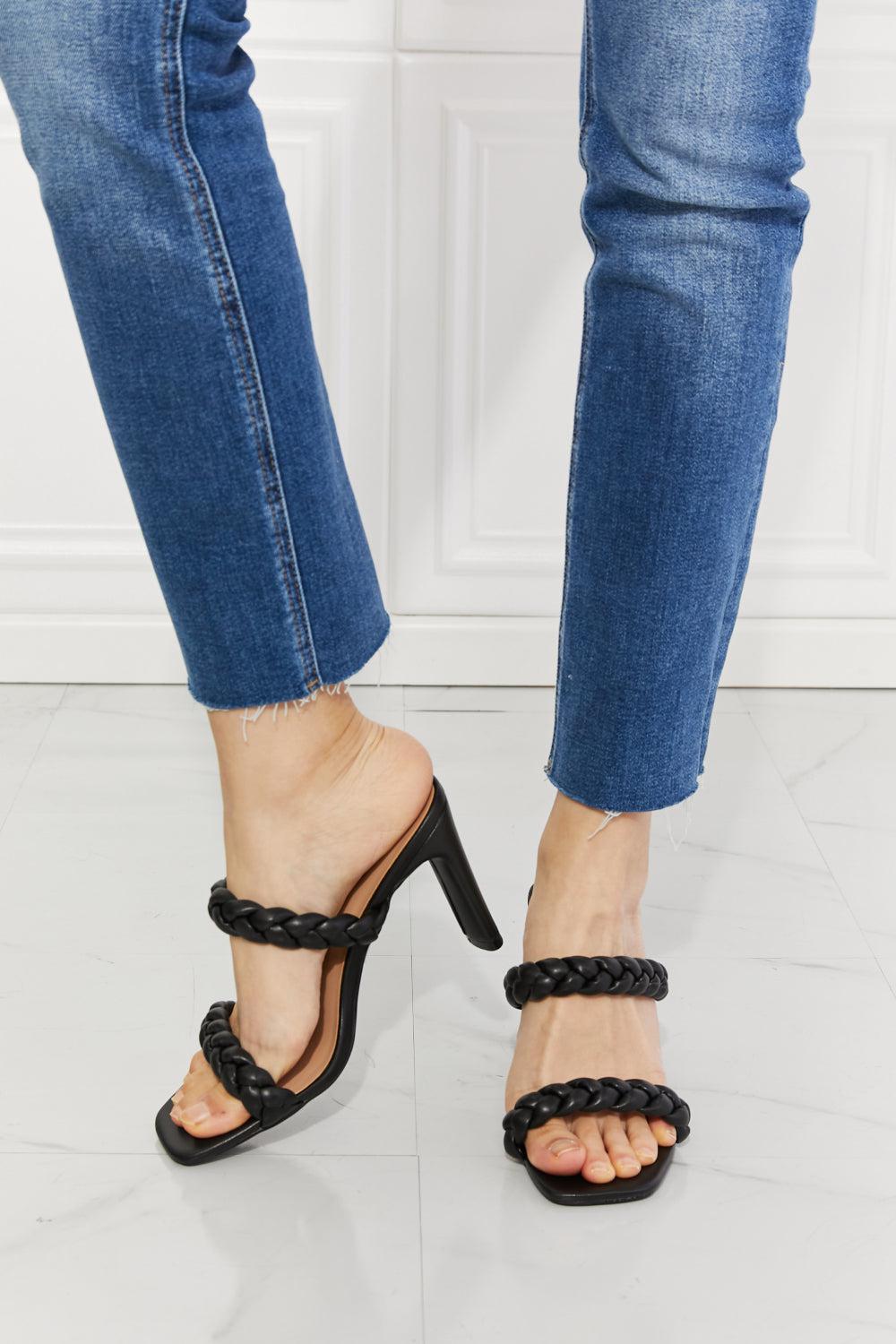 MMShoes In Love Double Braided Block Heel Sandal in Black BLUE ZONE PLANET
