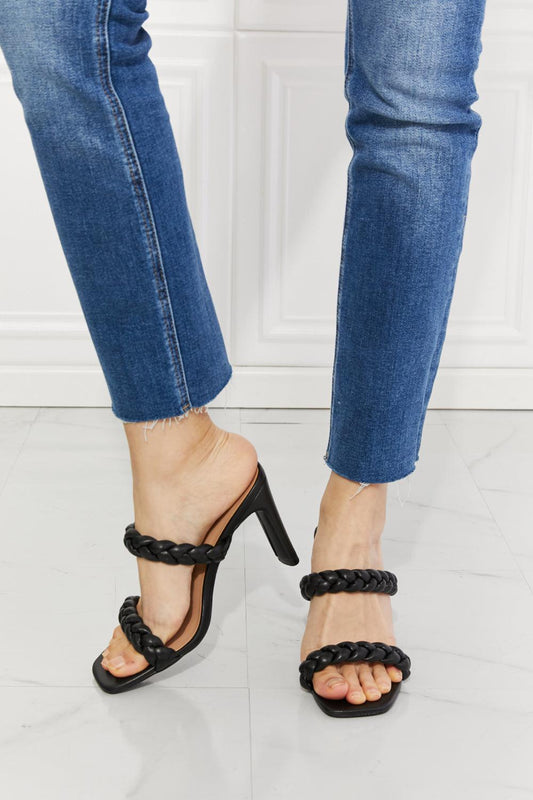 MMShoes In Love Double Braided Block Heel Sandal in Black BLUE ZONE PLANET