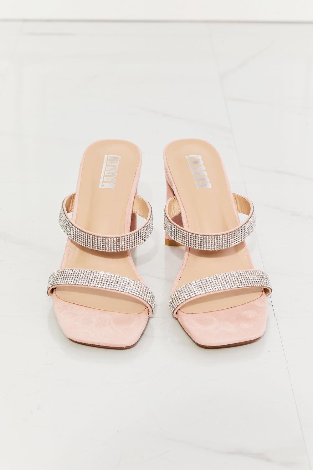 MMShoes Leave A Little Sparkle Rhinestone Block Heel Sandal in Pink BLUE ZONE PLANET