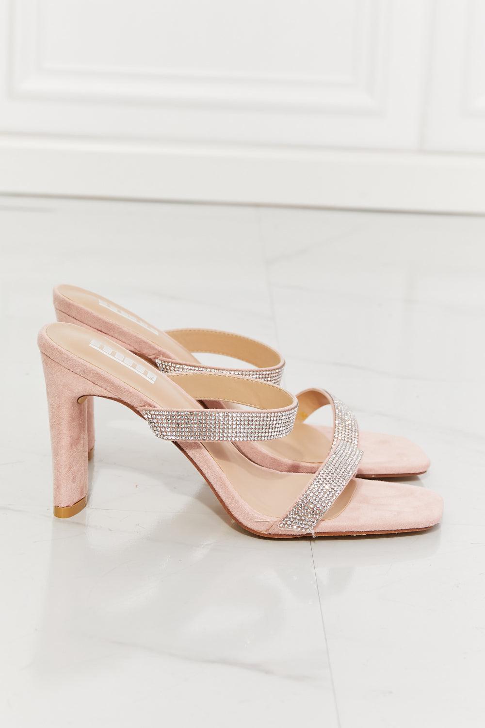 MMShoes Leave A Little Sparkle Rhinestone Block Heel Sandal in Pink BLUE ZONE PLANET