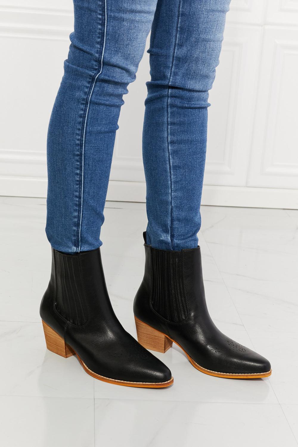 MMShoes Love the Journey Stacked Heel Chelsea Boot in Black BLUE ZONE PLANET