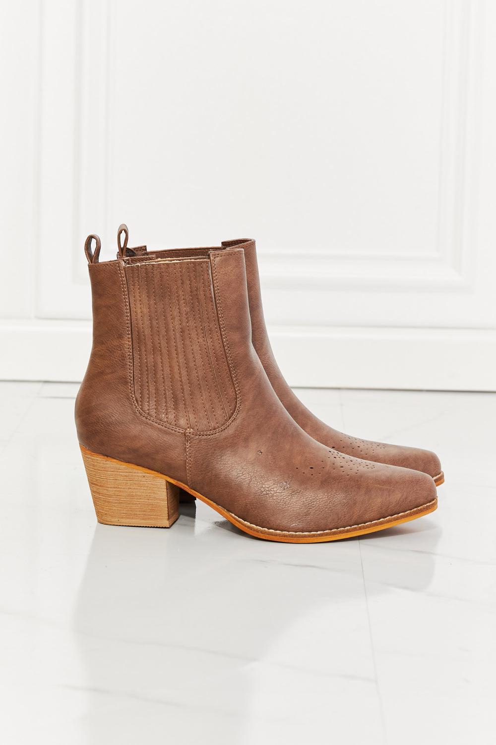 MMShoes Love the Journey Stacked Heel Chelsea Boot in Chestnut BLUE ZONE PLANET