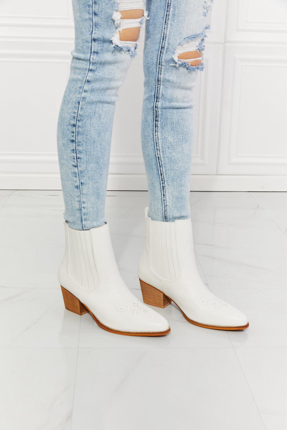 MMShoes Love the Journey Stacked Heel Chelsea Boot in White BLUE ZONE PLANET