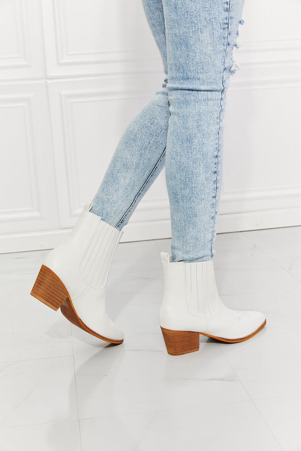 MMShoes Love the Journey Stacked Heel Chelsea Boot in White BLUE ZONE PLANET