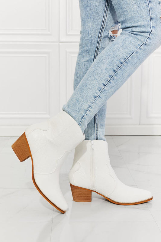 MMShoes Watertower Town Faux Leather Western Ankle Boots in White BLUE ZONE PLANET