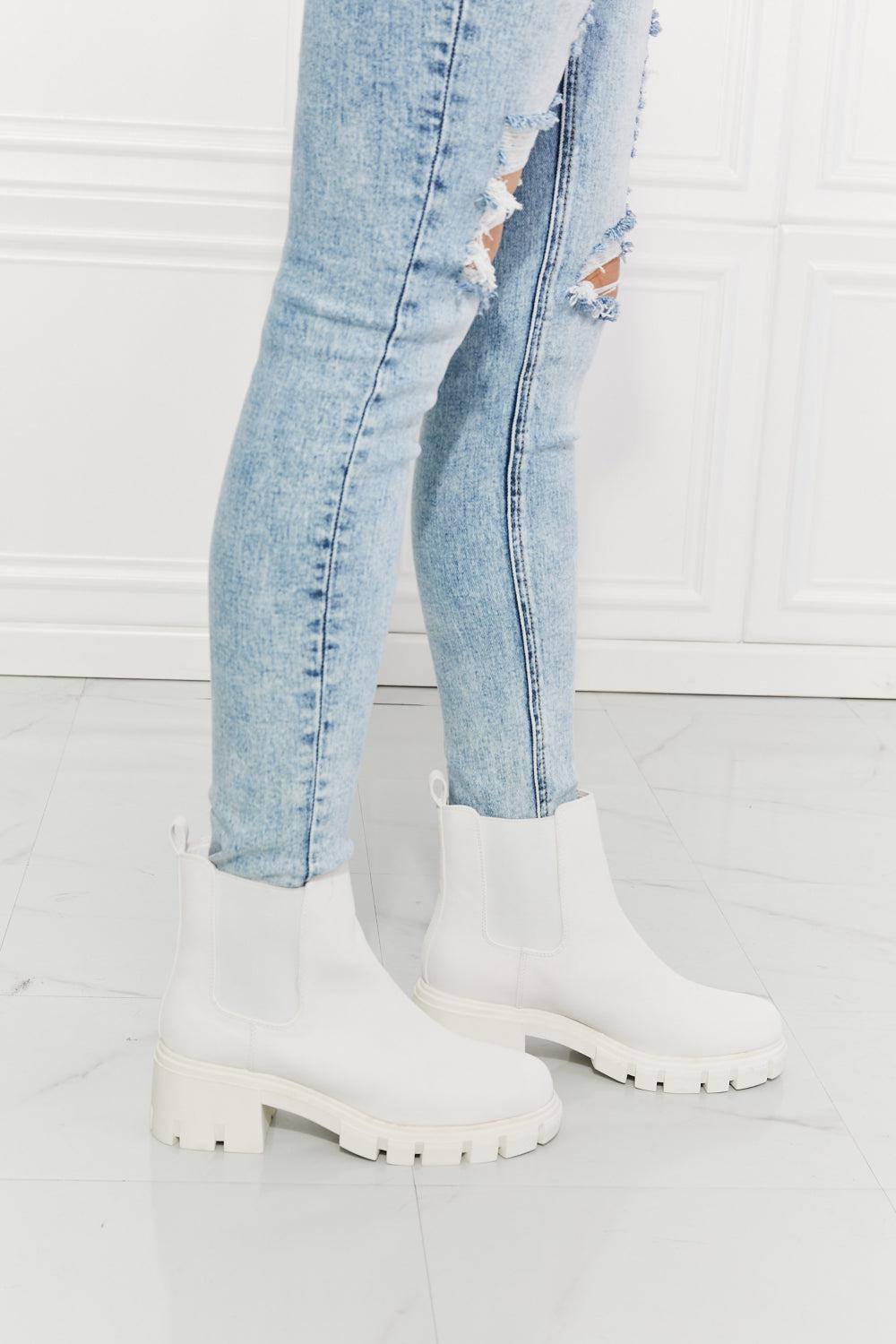 MMShoes Work For It Matte Lug Sole Chelsea Boots in White BLUE ZONE PLANET