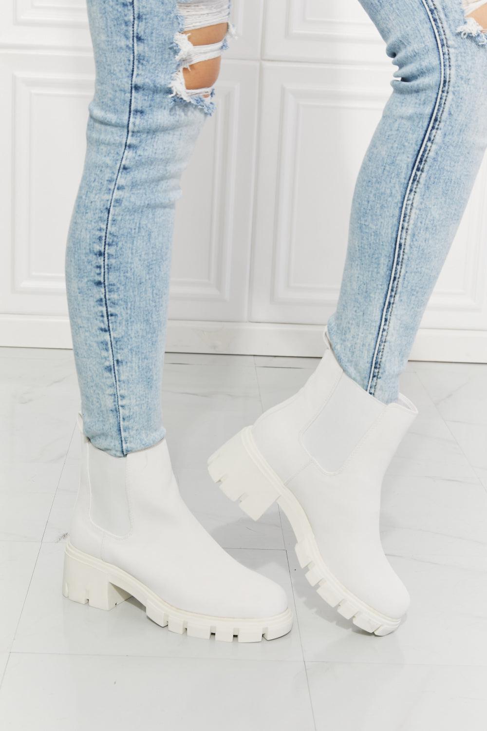 MMShoes Work For It Matte Lug Sole Chelsea Boots in White BLUE ZONE PLANET