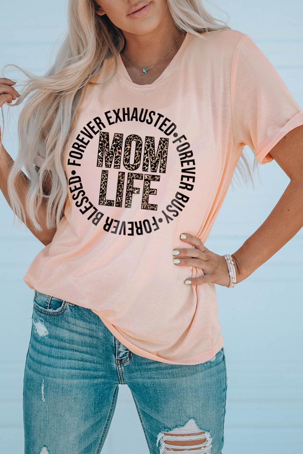 MOM LIFE Leopard Graphic Cuffed Tee BLUE ZONE PLANET