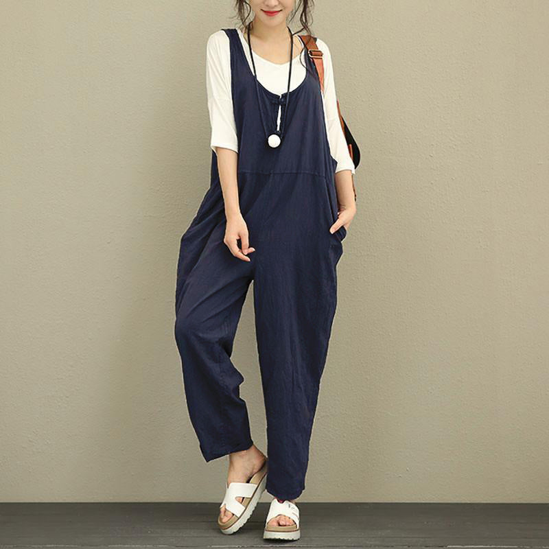 Women's solid color casual loose jumpsuit kakaclo