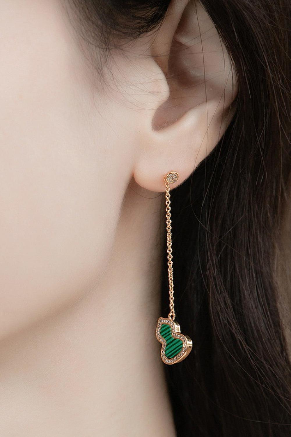 Malachite Gourd 10K Gold-Plated Earrings-Earrings-[Adult]-[Female]-Mid Green-One Size-2022 Online Blue Zone Planet