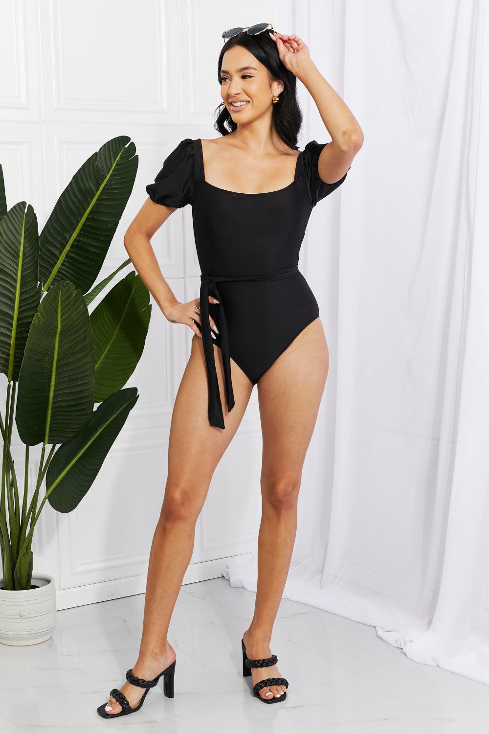 Marina West Swim Salty Air Puff Sleeve One-Piece in Black BLUE ZONE PLANET