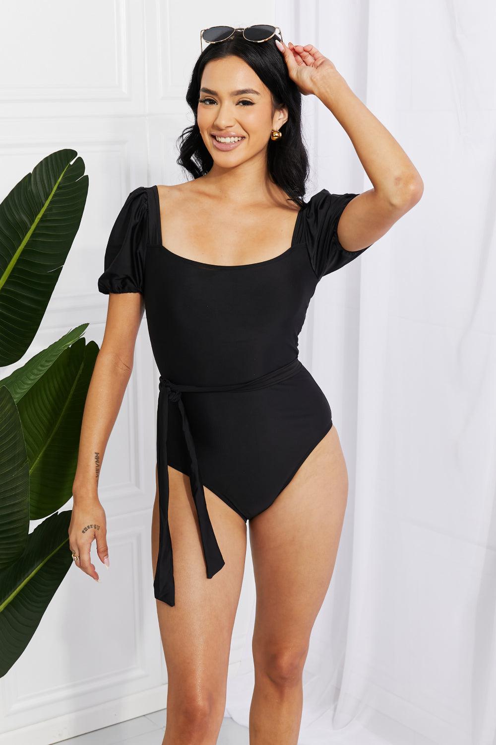 Marina West Swim Salty Air Puff Sleeve One-Piece in Black BLUE ZONE PLANET