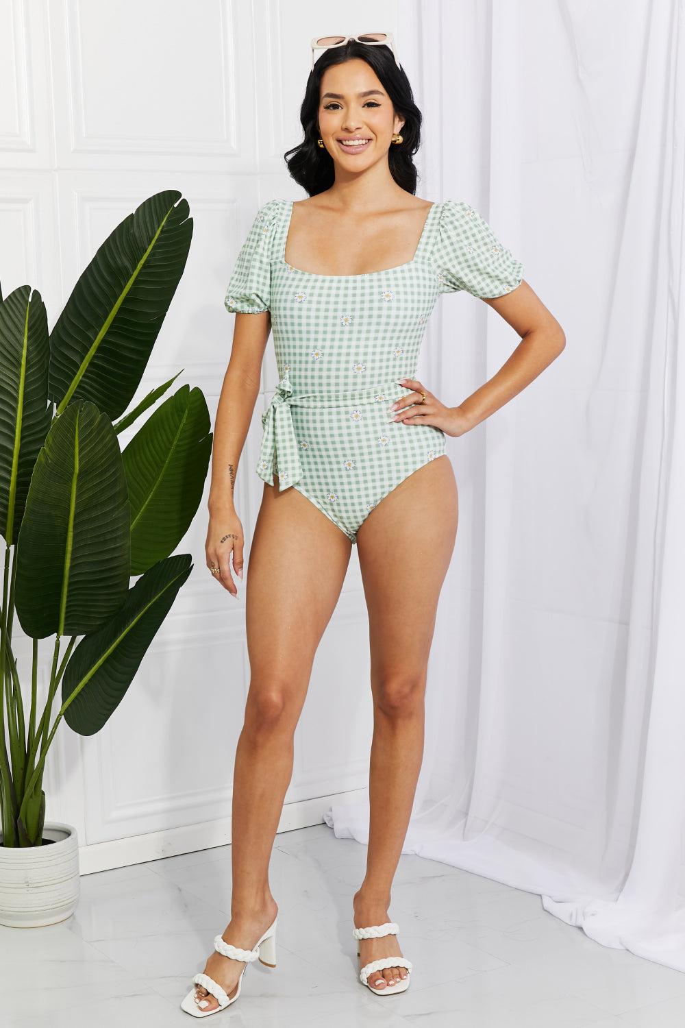 Marina West Swim Salty Air Puff Sleeve One-Piece in Sage BLUE ZONE PLANET