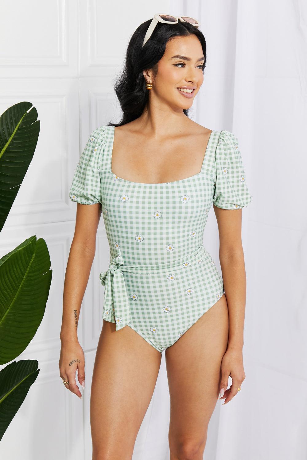 Marina West Swim Salty Air Puff Sleeve One-Piece in Sage BLUE ZONE PLANET