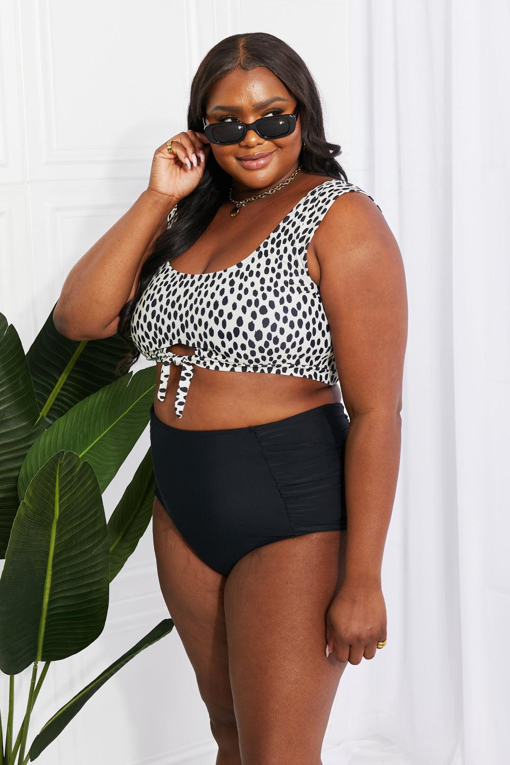 Marina West Swim Sanibel Crop Swim Top and Ruched Bottoms Set in Black BLUE ZONE PLANET