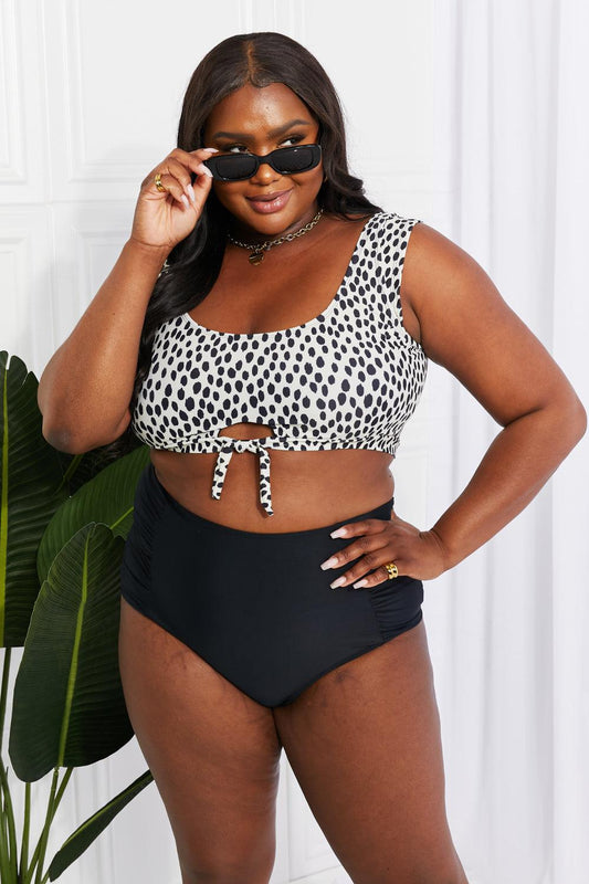 Marina West Swim Sanibel Crop Swim Top and Ruched Bottoms Set in Black BLUE ZONE PLANET