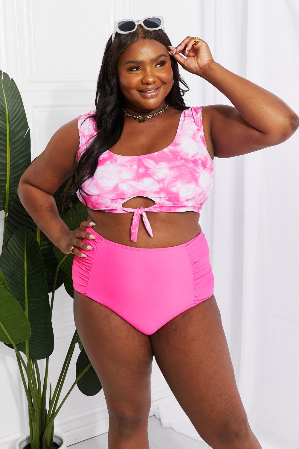 Marina West Swim Sanibel Crop Swim Top and Ruched Bottoms Set in Pink BLUE ZONE PLANET