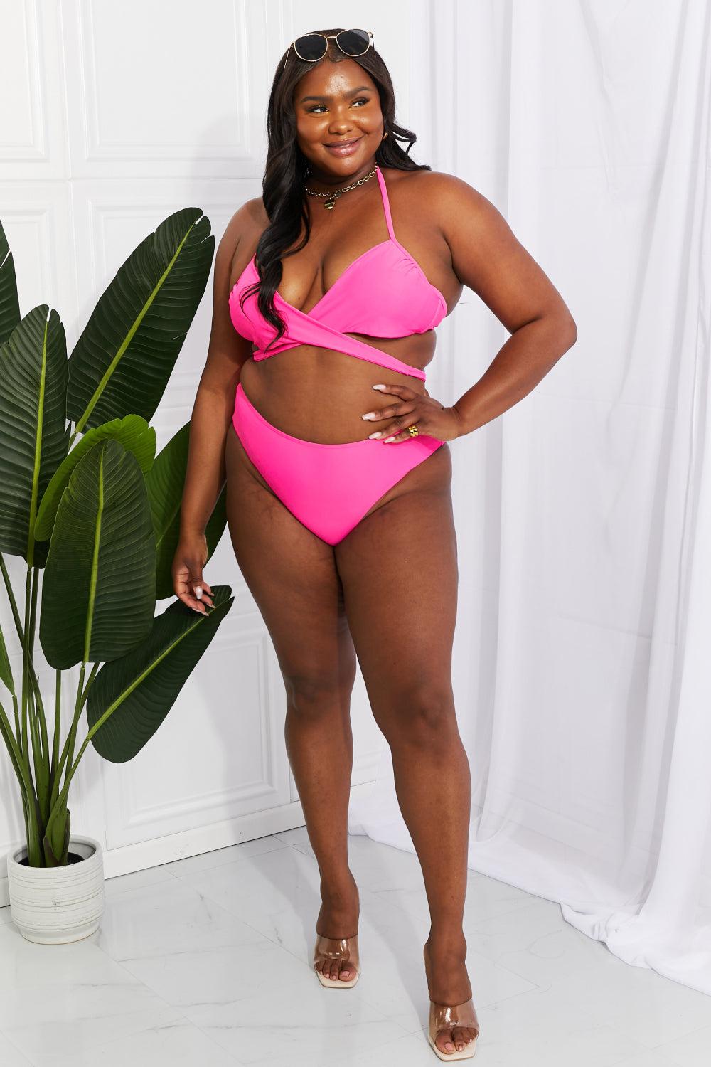 Marina West Swim Summer Splash Halter Bikini Set in Pink BLUE ZONE PLANET