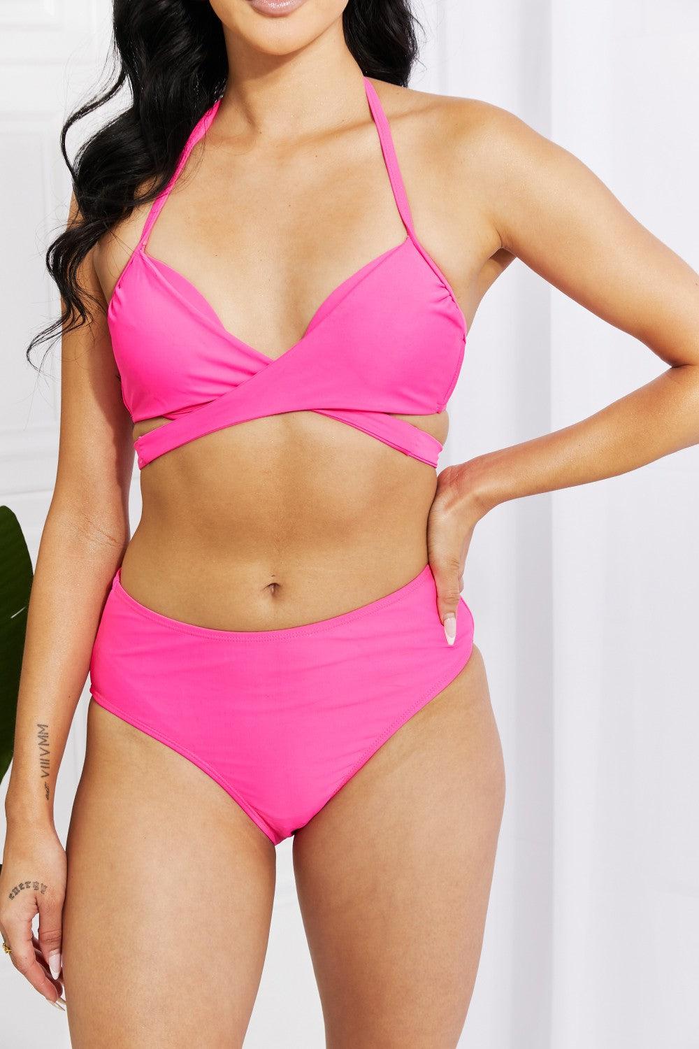 Marina West Swim Summer Splash Halter Bikini Set in Pink BLUE ZONE PLANET
