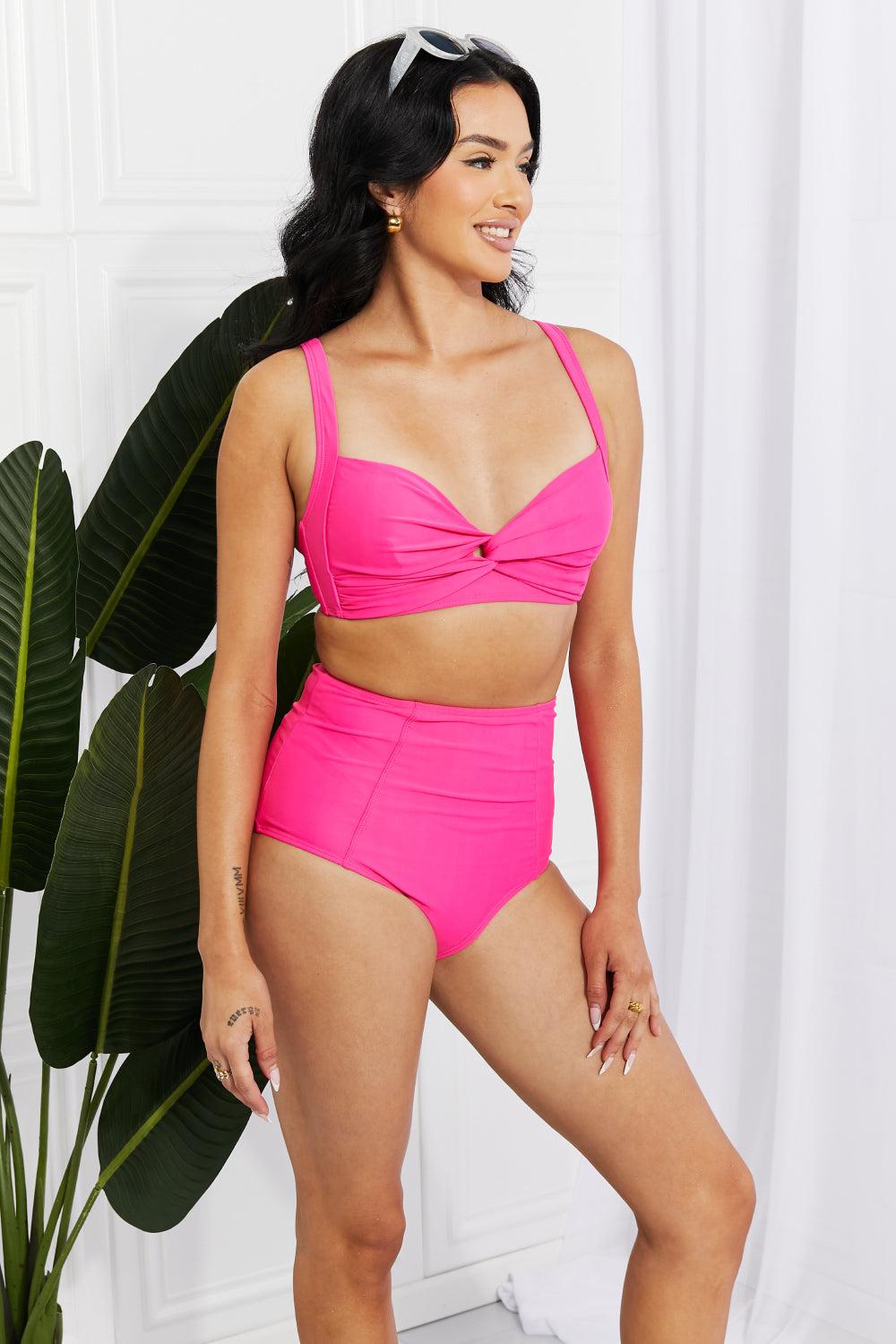 Marina West Swim Take A Dip Twist High-Rise Bikini in Pink BLUE ZONE PLANET
