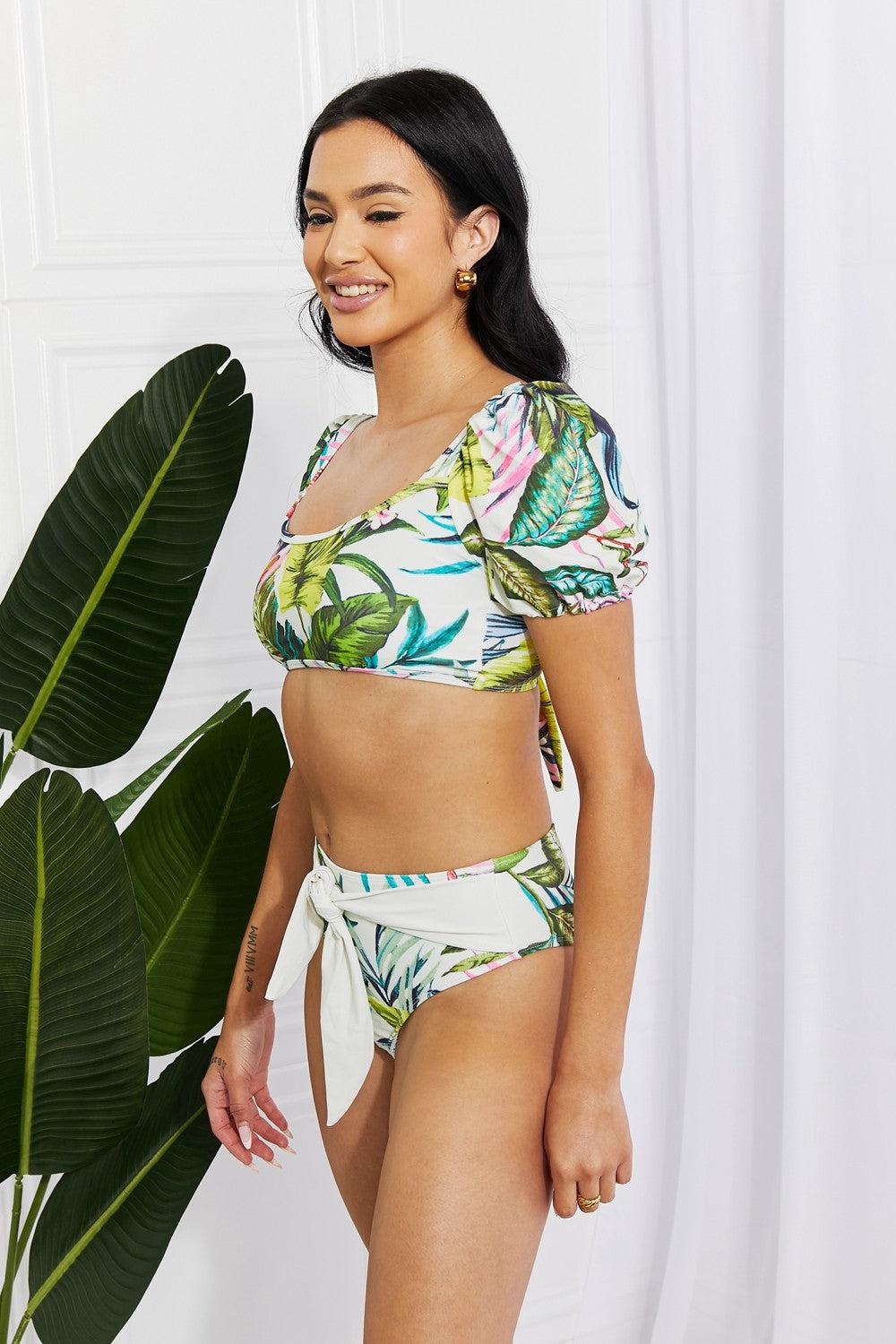 Marina West Swim Vacay Ready Puff Sleeve Bikini in Floral BLUE ZONE PLANET