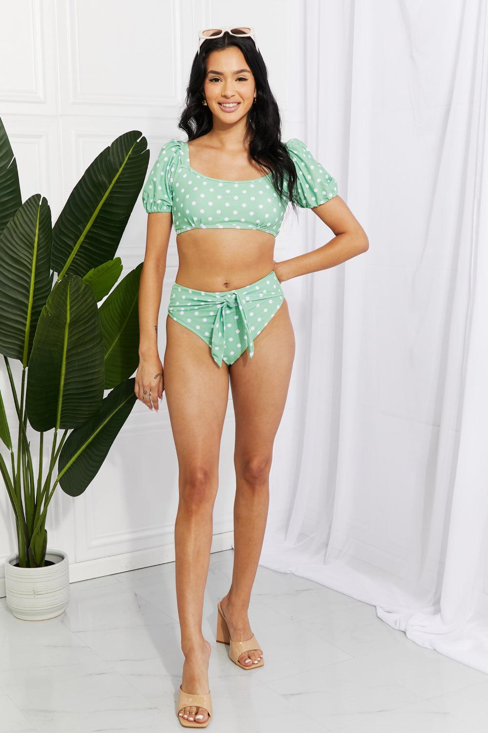 Marina West Swim Vacay Ready Puff Sleeve Bikini in Gum Leaf BLUE ZONE PLANET