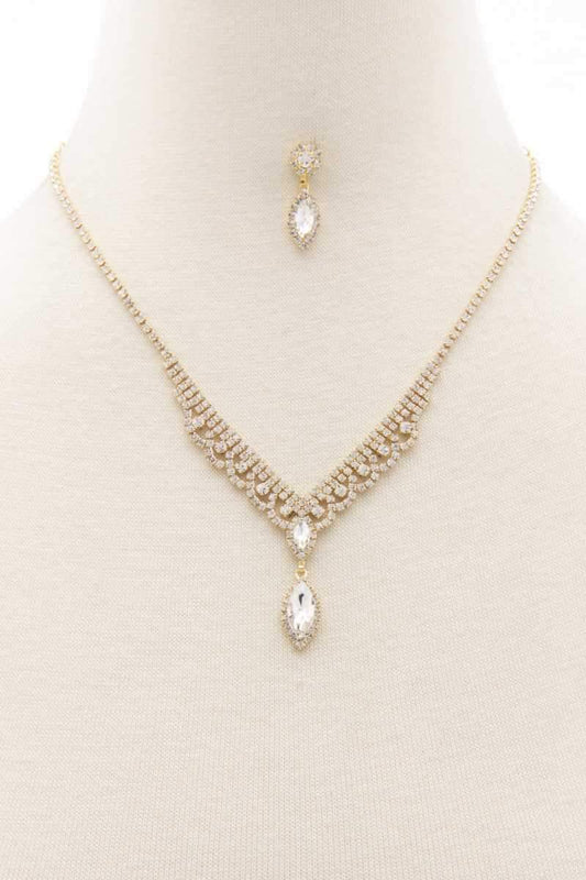 Marquise Shape Rhinestone Necklace Blue Zone Planet