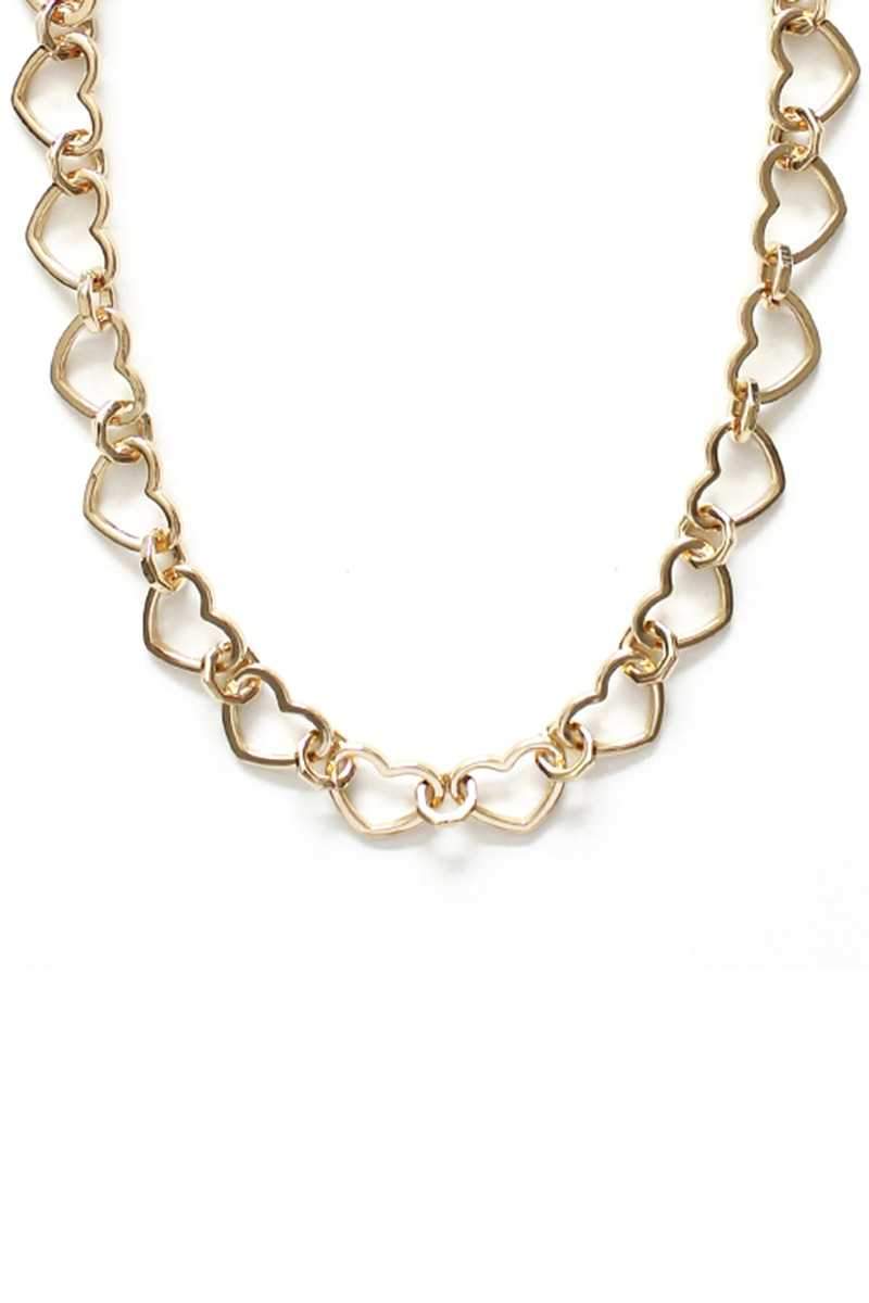 Metal Heart Link Chain Necklace-[Adult]-[Female]-Gold-Blue Zone Planet