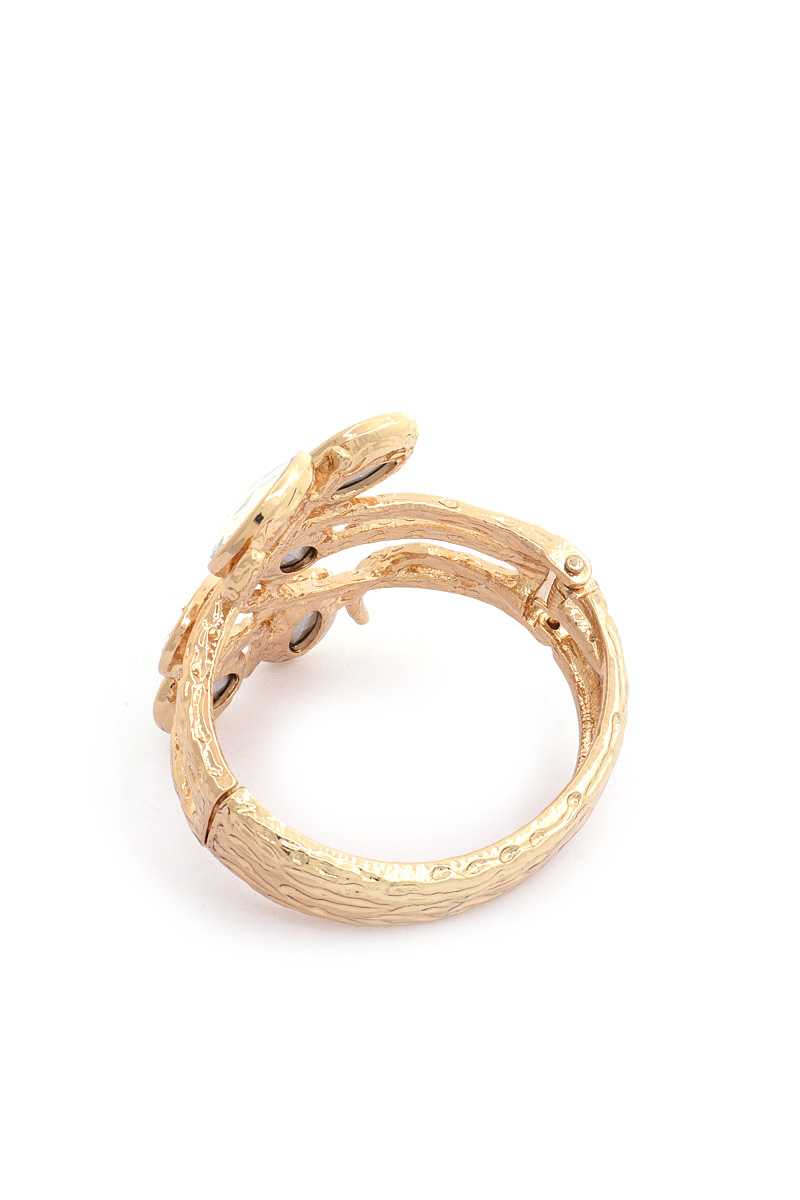 Metal Oval Crystal Cuff Bracelet-[Adult]-[Female]-Gold-Blue Zone Planet