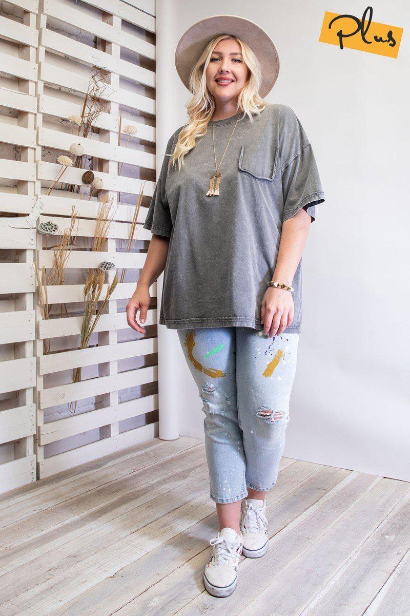 Mineral Washed Cotton Jersey Boxy Tunic Blue Zone Planet