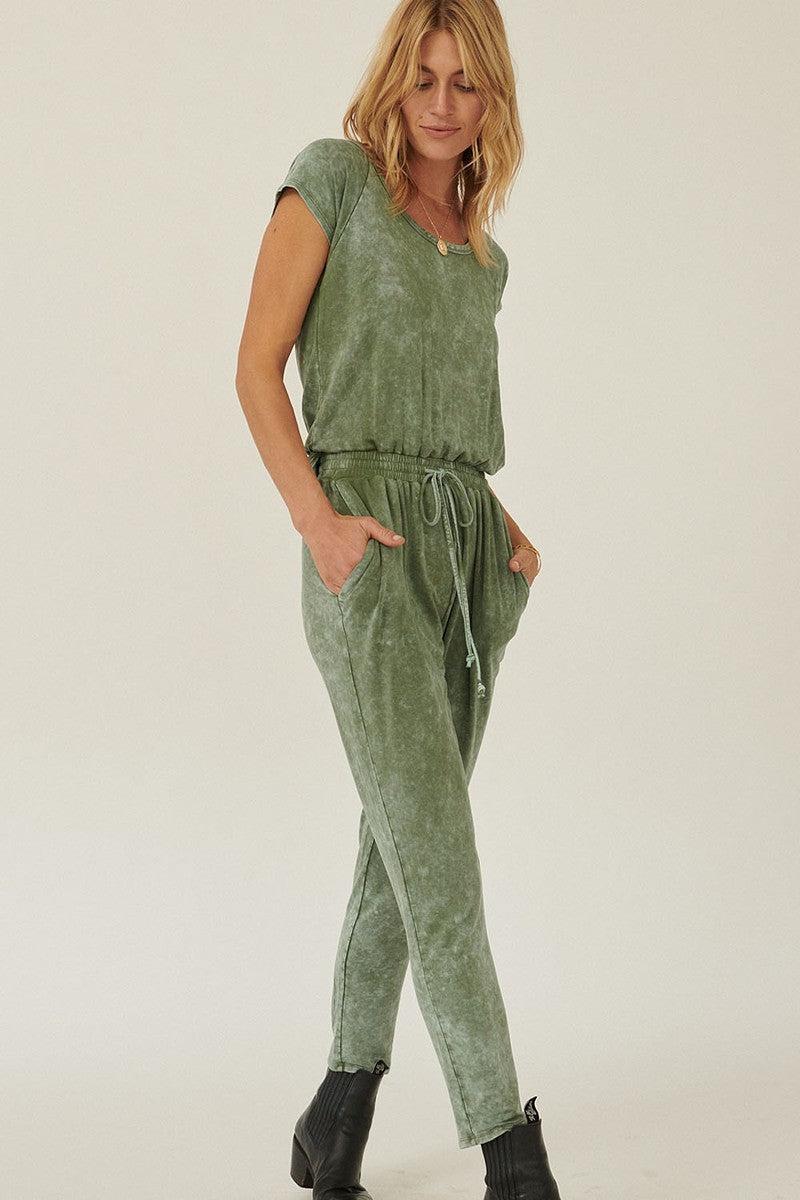 Mineral Washed Finish Knit Jumpsuit Blue Zone Planet