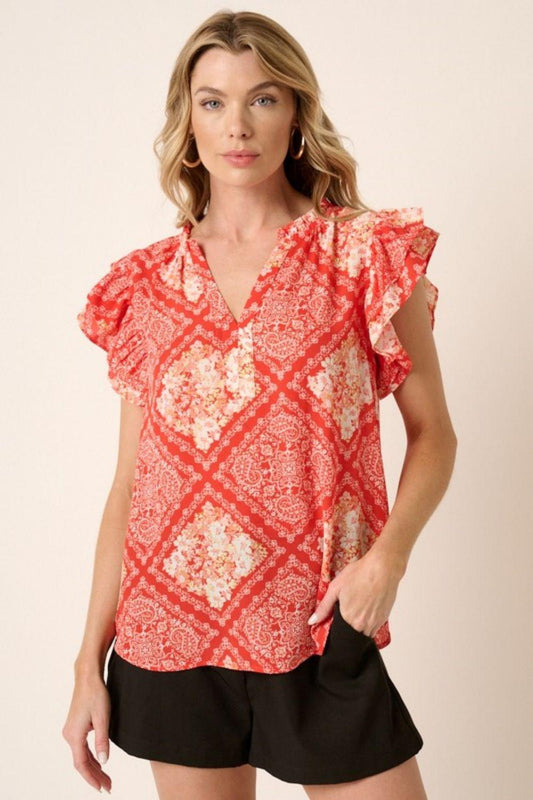 Mittoshop Full Size Printed Butterfly Sleeve Blouse BLUE ZONE PLANET