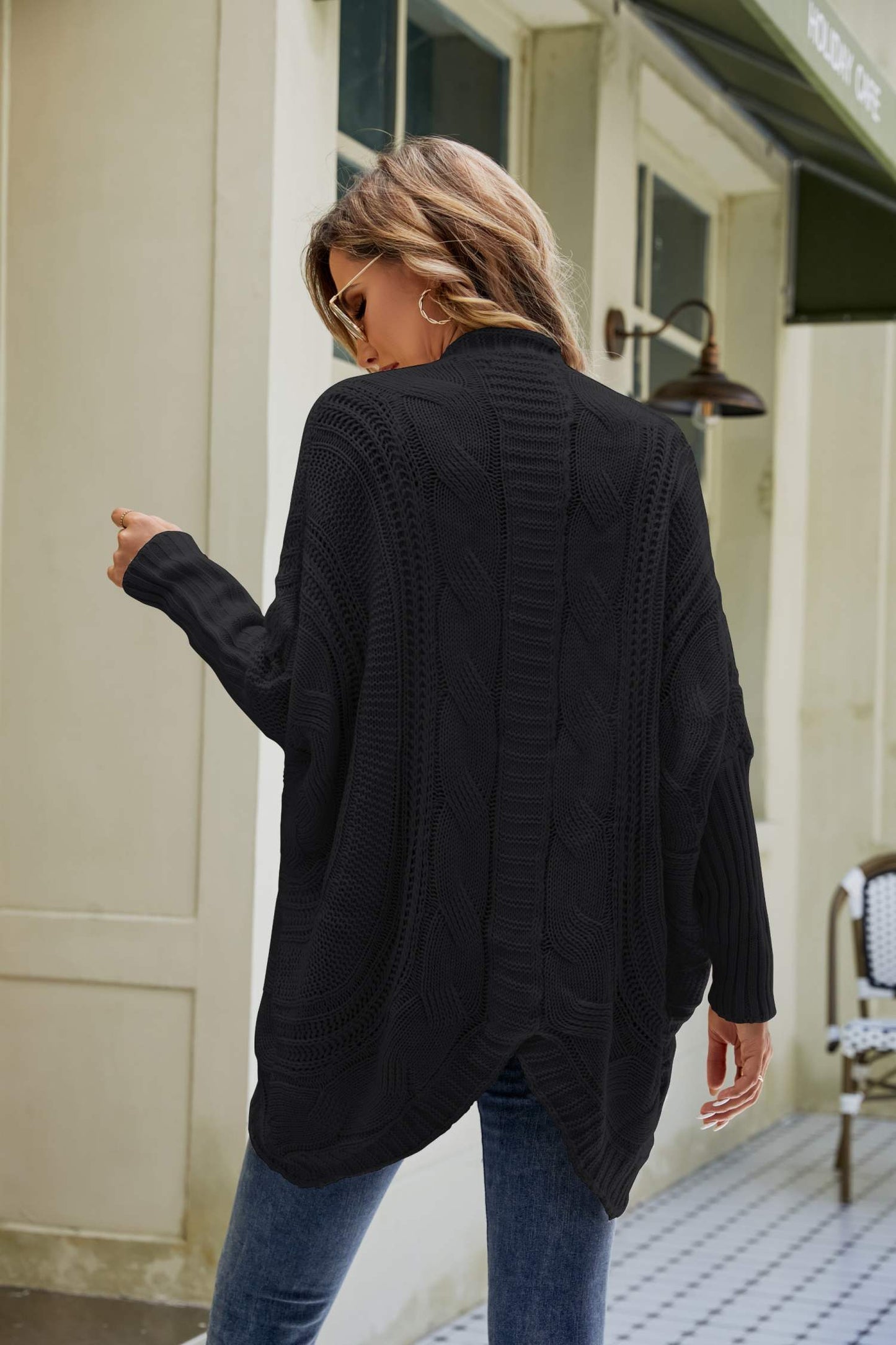 Mixed Knit Open Front Dolman Sleeve Cardigan BLUE ZONE PLANET