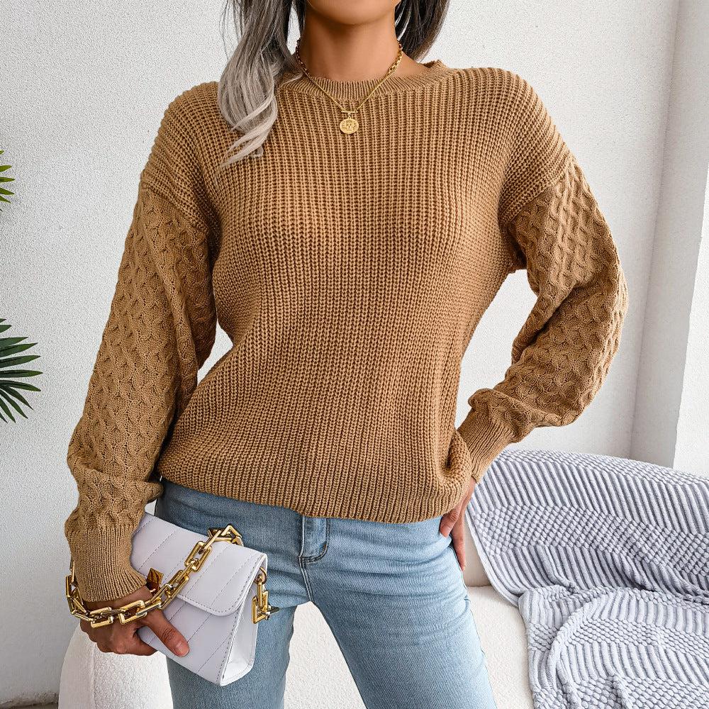 Mixed Knit Round Neck Dropped Shoulder Sweater BLUE ZONE PLANET