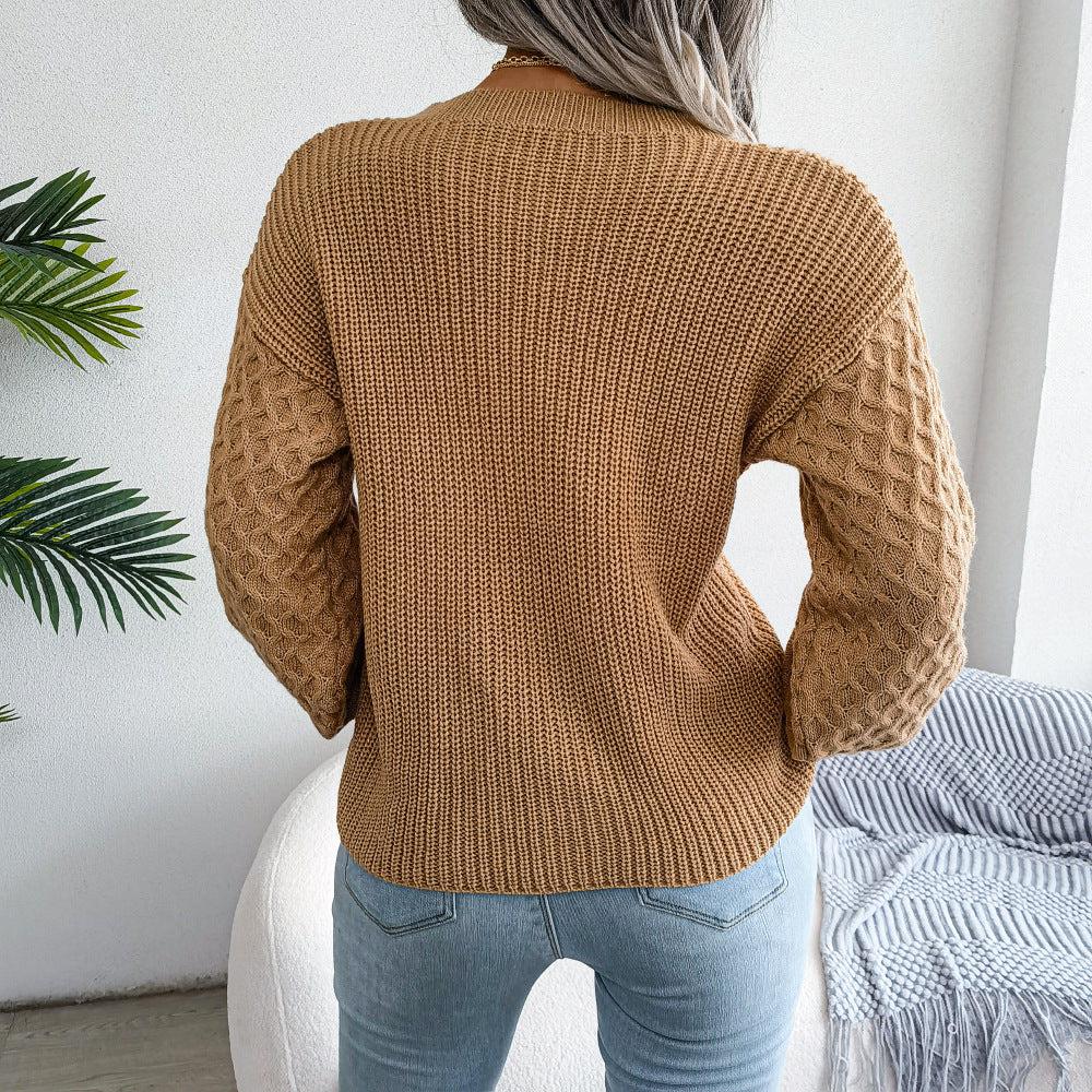 Mixed Knit Round Neck Dropped Shoulder Sweater BLUE ZONE PLANET