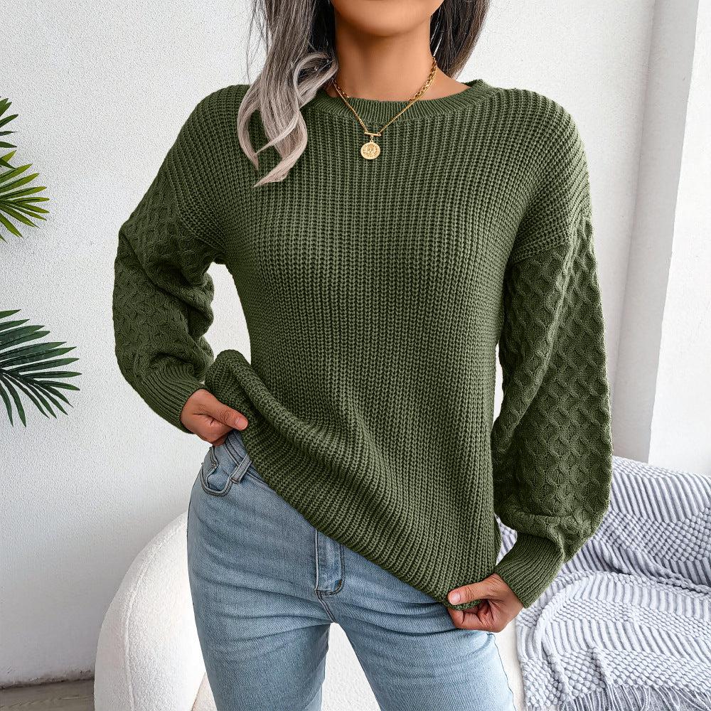 Mixed Knit Round Neck Dropped Shoulder Sweater BLUE ZONE PLANET