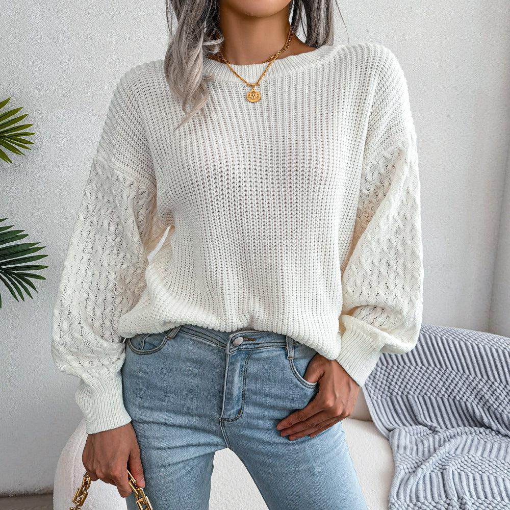 Mixed Knit Round Neck Dropped Shoulder Sweater BLUE ZONE PLANET