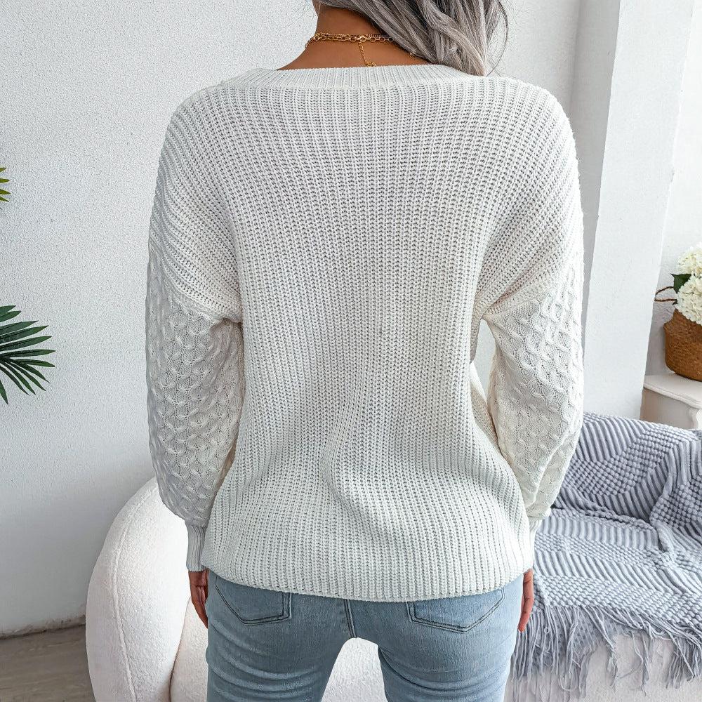 Mixed Knit Round Neck Dropped Shoulder Sweater BLUE ZONE PLANET
