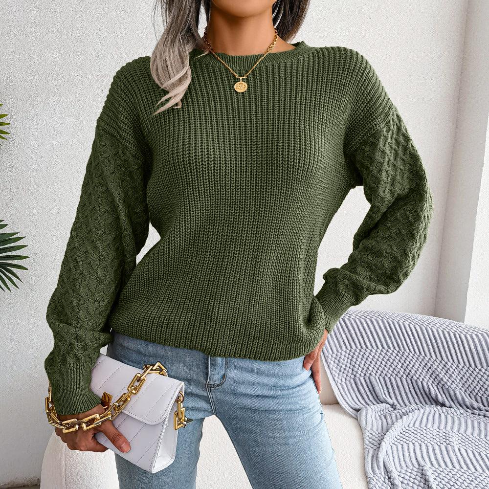 Mixed Knit Round Neck Dropped Shoulder Sweater BLUE ZONE PLANET