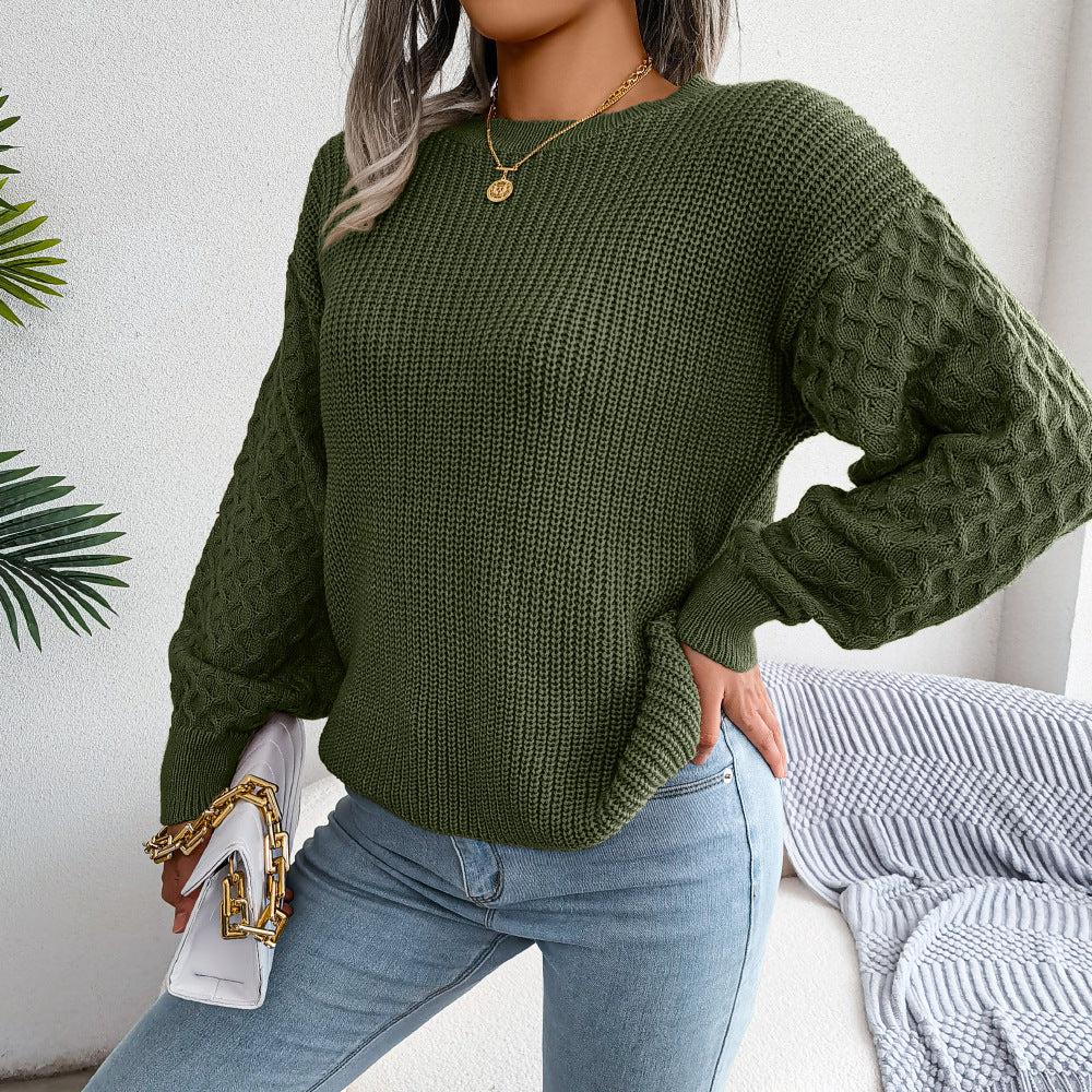 Mixed Knit Round Neck Dropped Shoulder Sweater BLUE ZONE PLANET