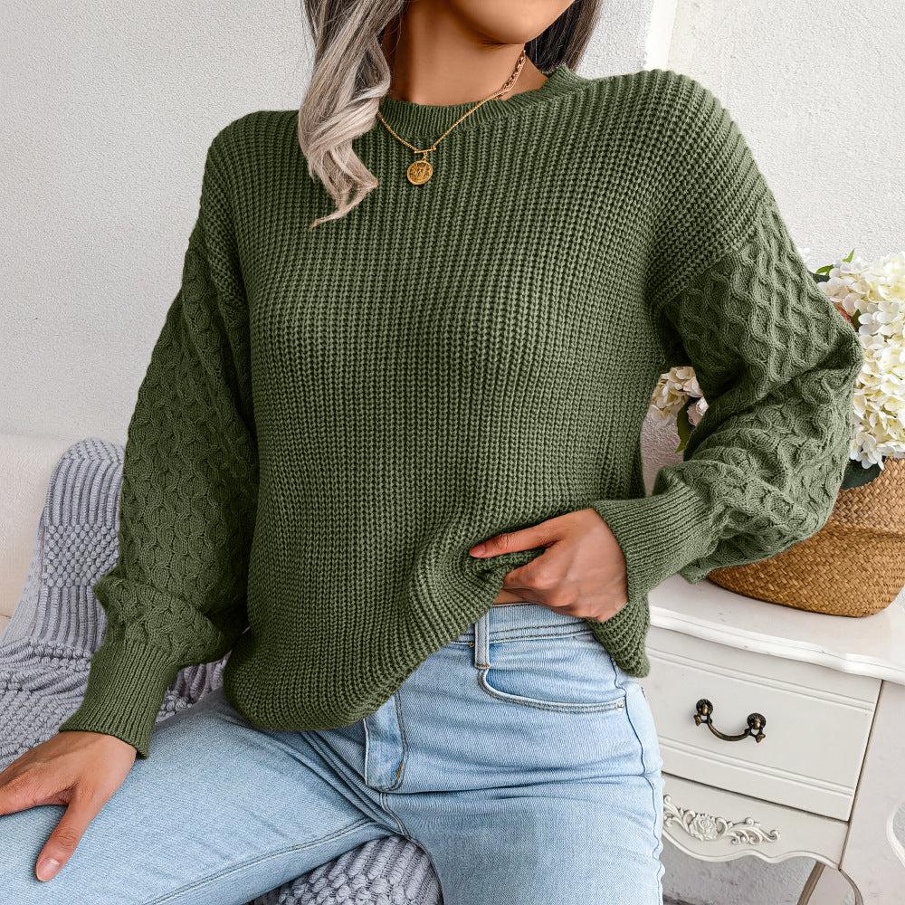 Mixed Knit Round Neck Dropped Shoulder Sweater BLUE ZONE PLANET