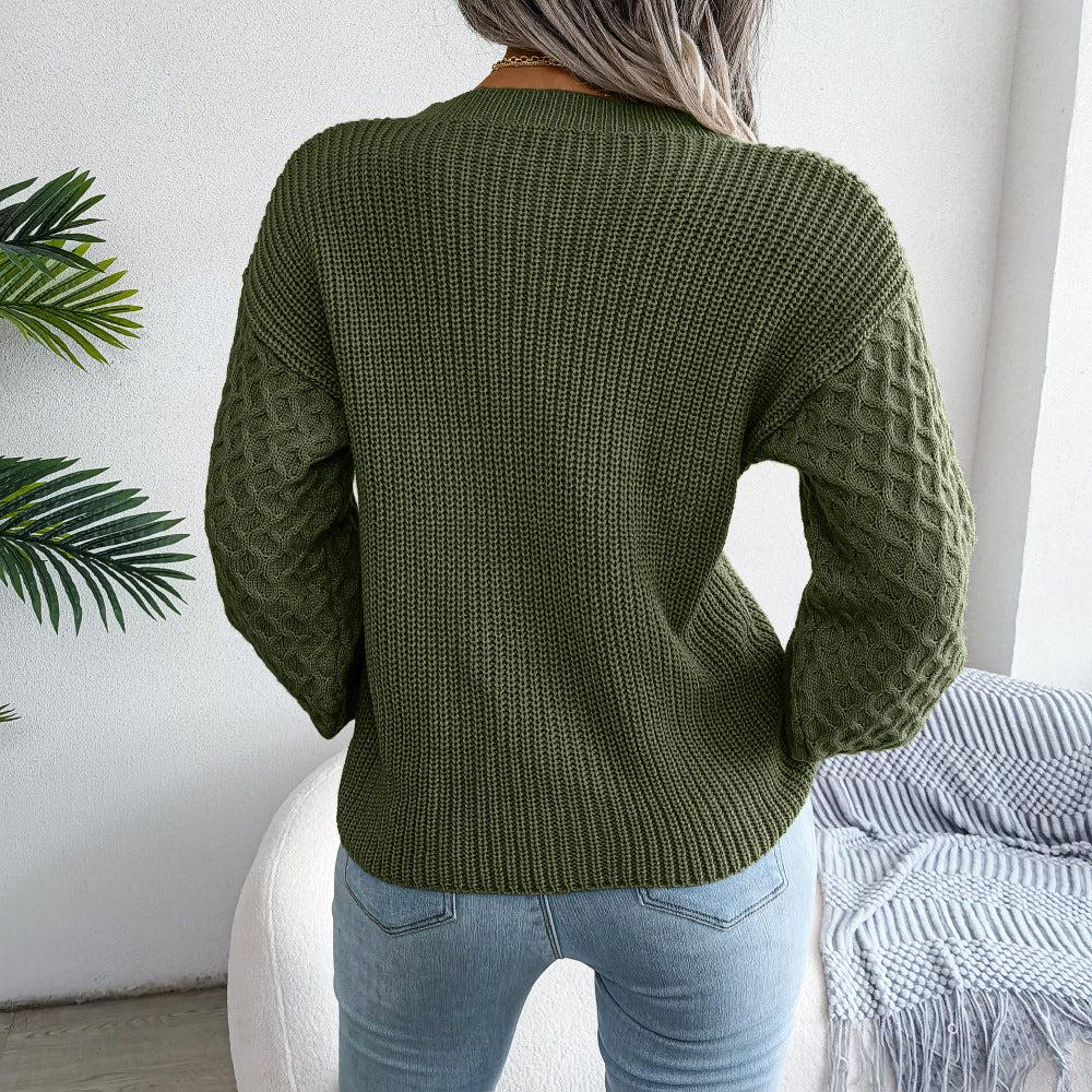 Mixed Knit Round Neck Dropped Shoulder Sweater BLUE ZONE PLANET