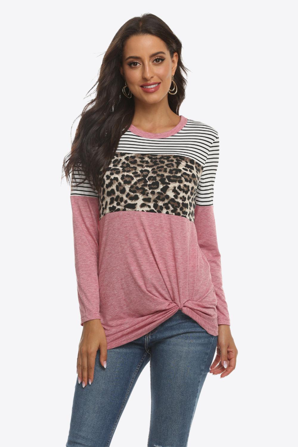 Mixed Print Gathered Detail Long Sleeve Top BLUE ZONE PLANET