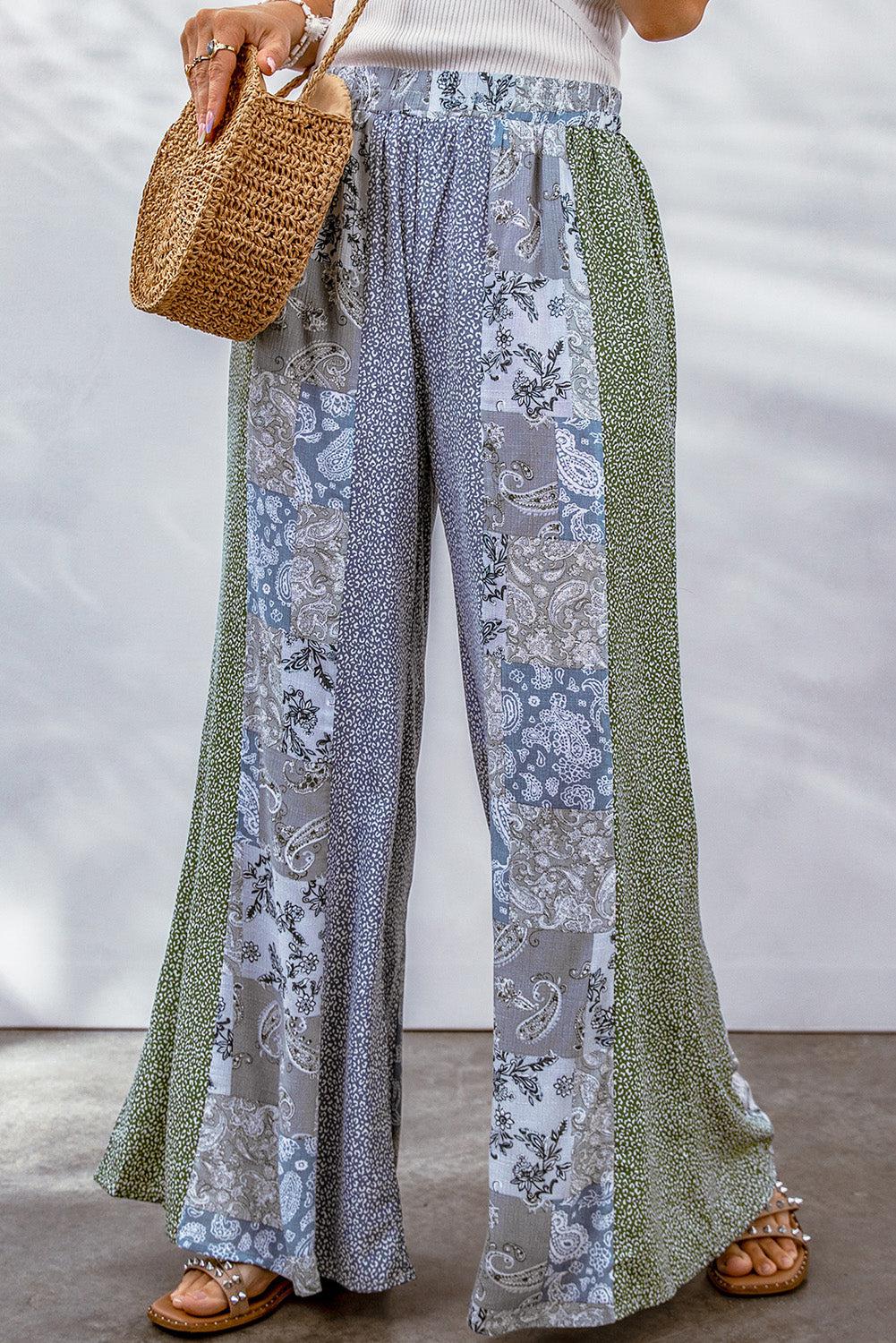 Mixed Print Pull-On Wide Leg Pants BLUE ZONE PLANET