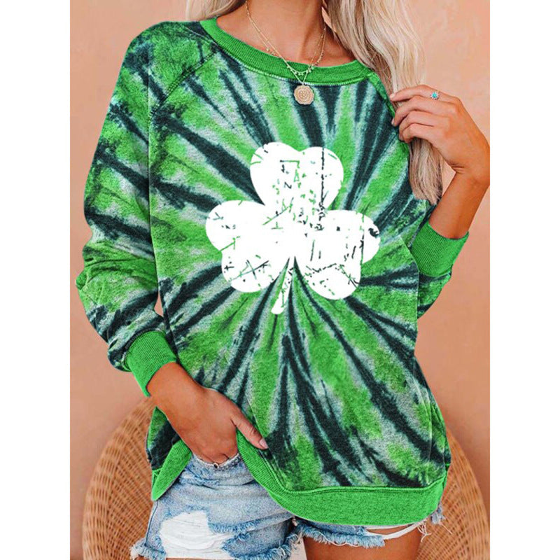 St. Patrick's Irish Day Round Neck Tie Dye Long Sleeve Sweatshirt BLUE ZONE PLANET