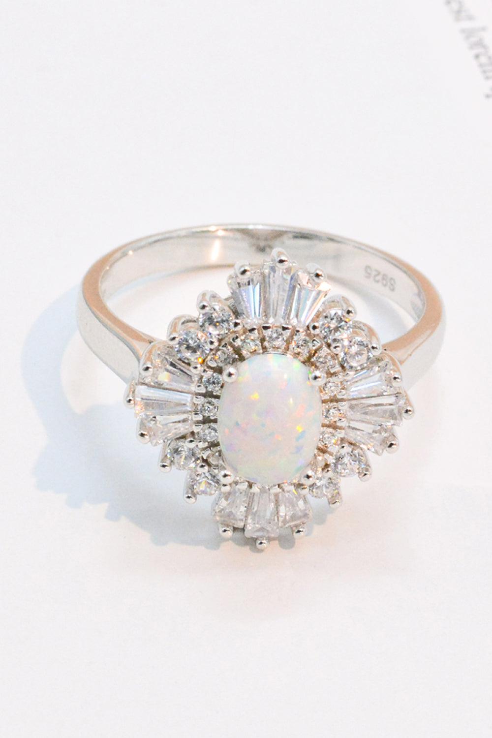 Modern 925 Sterling Silver Opal Halo Ring BLUE ZONE PLANET