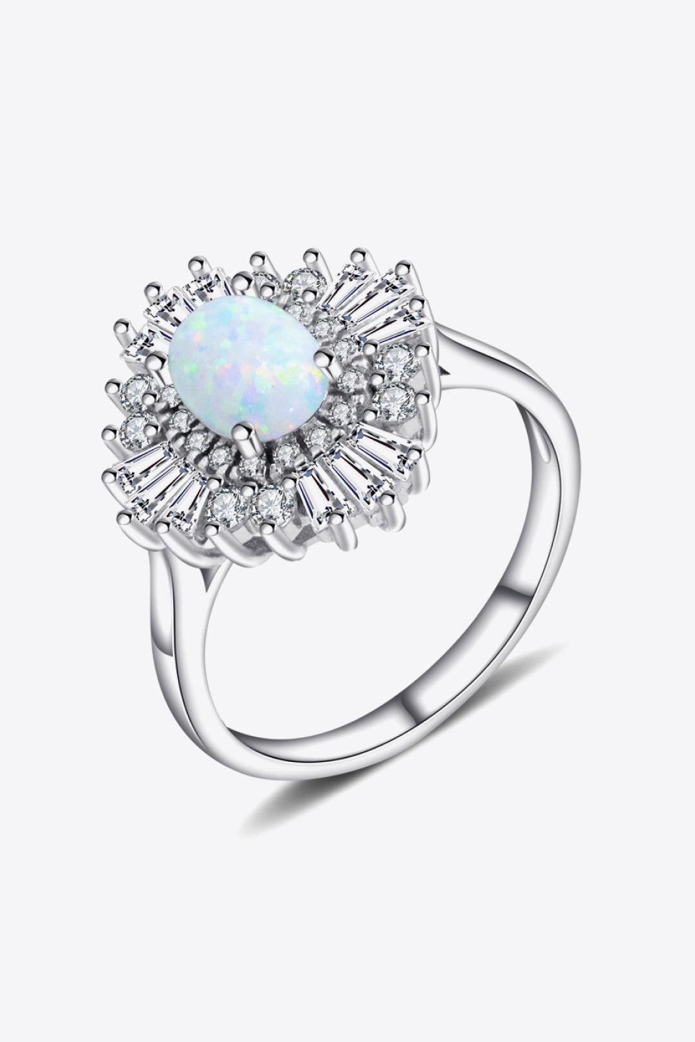 Modern 925 Sterling Silver Opal Halo Ring BLUE ZONE PLANET