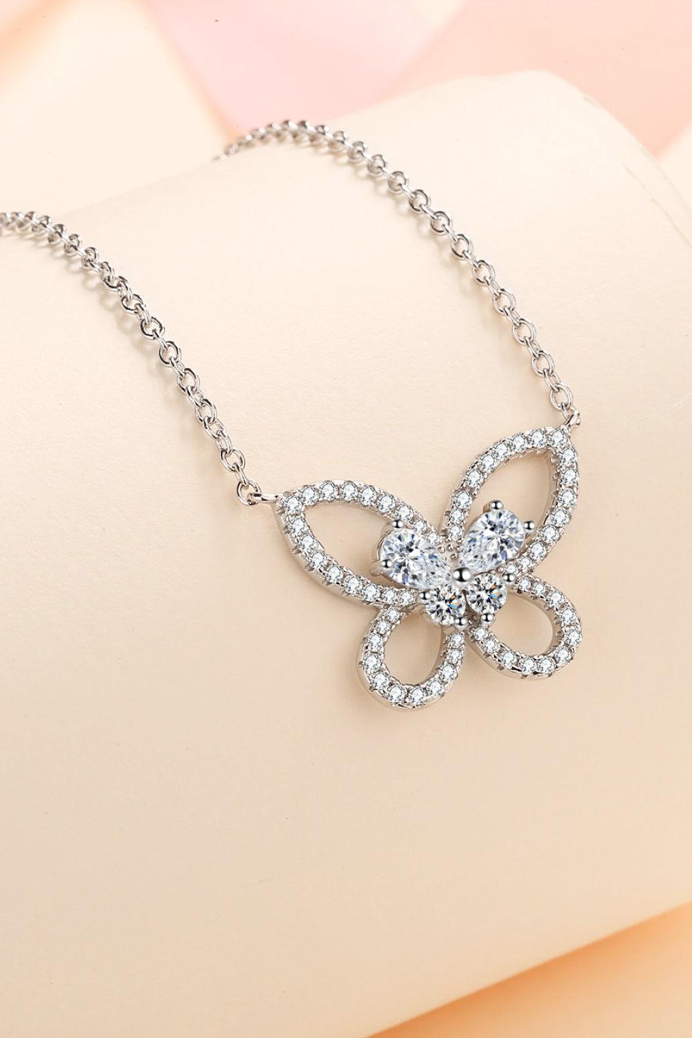 Moissanite Butterfly Pendant Necklace-Necklaces-[Adult]-[Female]-Silver-One Size-2022 Online Blue Zone Planet