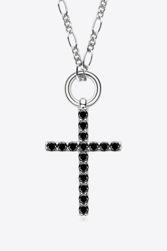 Moissanite Cross Pendant Platinum-Plated Necklace BLUE ZONE PLANET